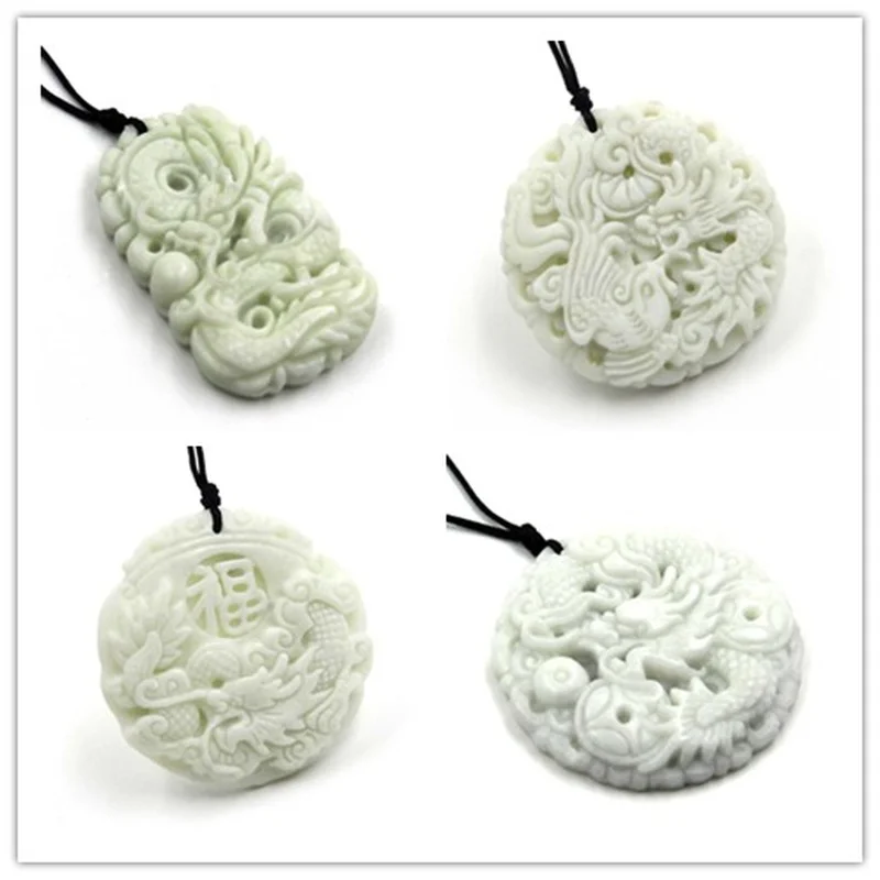 Men Accessories Jewellery - Collier pendentif dragon phénix en jade