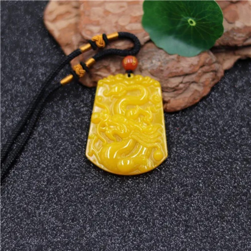 Men Accessories Hand - Pendentif Dragon Jade jaune chinois, collier