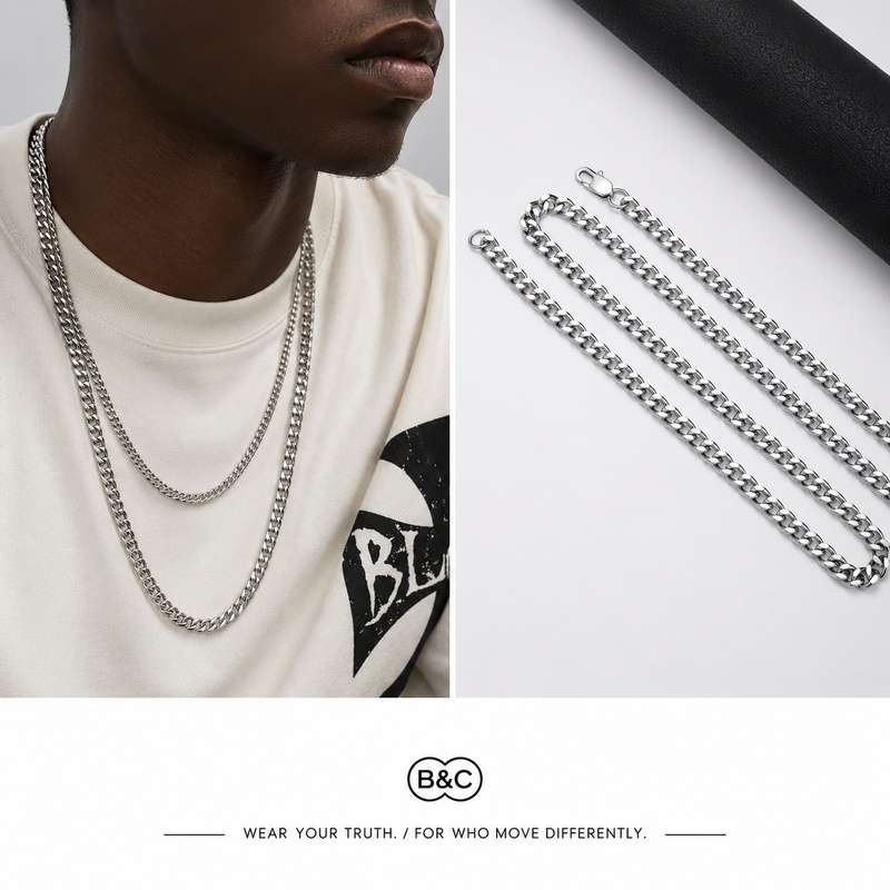 Men'S Accessories Chain - Chaîne cubaine en titane simple B&C