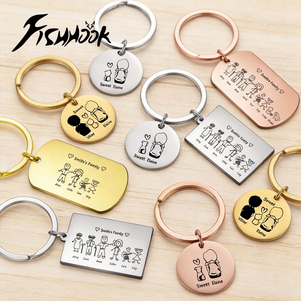 Men Accessories In Silver - Porte-clés personnalisé pour la famille, porte-clés