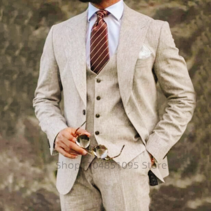Costumes 3 pièces en lin Beige - Men Accessories Elegant avis et prix