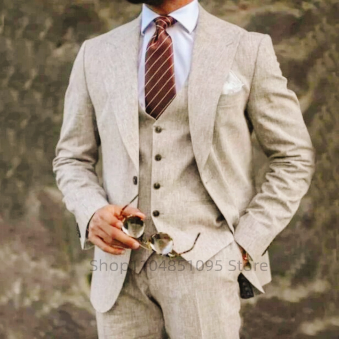 Costumes 3 pièces en lin Beige - Men Accessories Elegant avis et prix